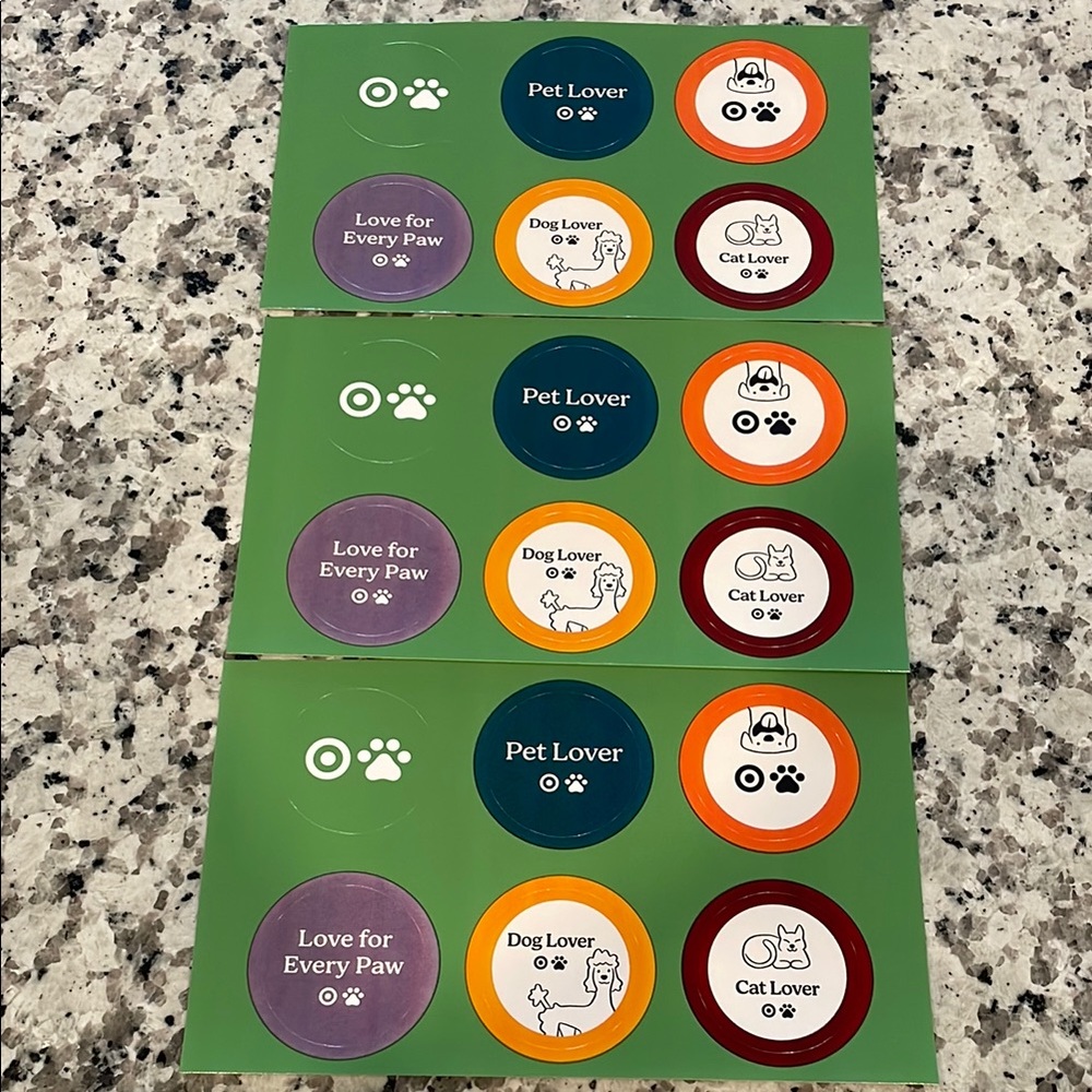 Pet Lover Sticker Set Target dog cat paw animal lover, 18 round stickers total